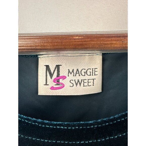 Women’s Maggie Sweet XL Dark Teal Velvet Sleeveless Blouse - Picture 4 of 5